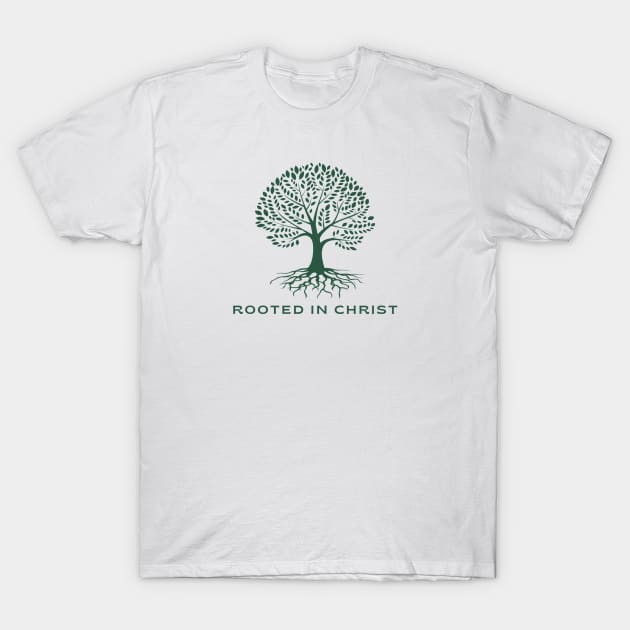 Rooted In Christ (Green Tree) T-Shirt by Faith & Freedom Apparel 